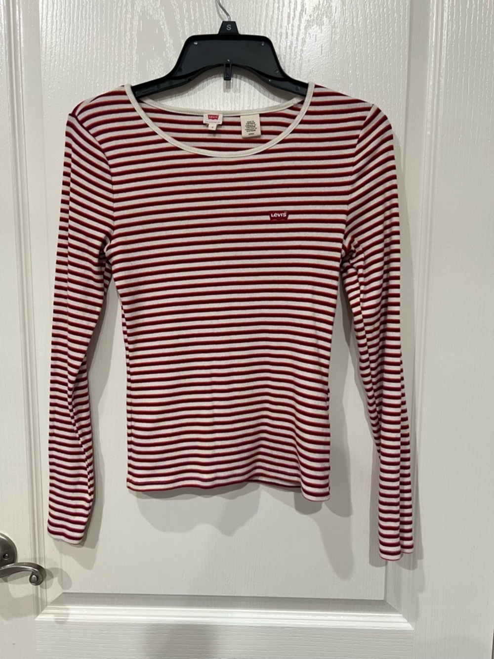 Levi's Red & White Striped Long Sleeve Crew Tee